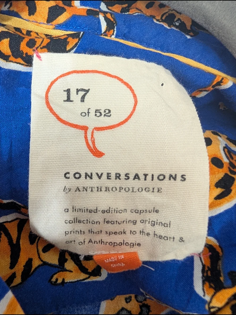 ​Anthropologie 17 of 52 Conversations Blue Leopard Tiger Tie Neck Blouse M - Picture 3 of 6